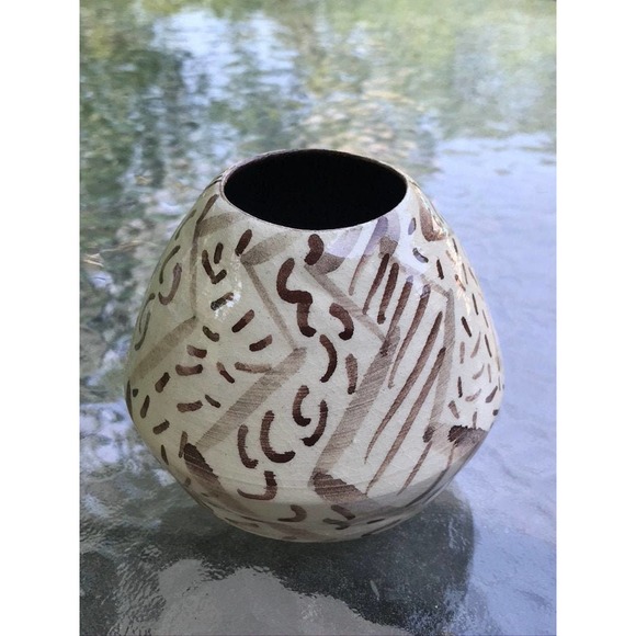 Brown and White Pottery Bud Vase or Pen-Pencil Holder - Picture 2 of 8